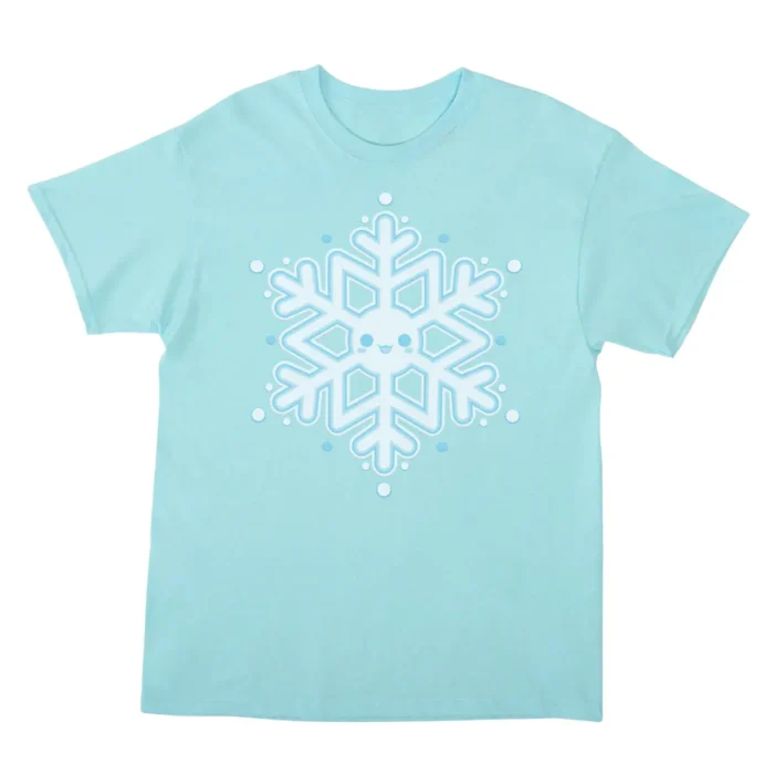 The cutest and frostiest snowflake graphic on a light blue cotton tee. Cozy and adorable -the perfect tee for the holiday season!