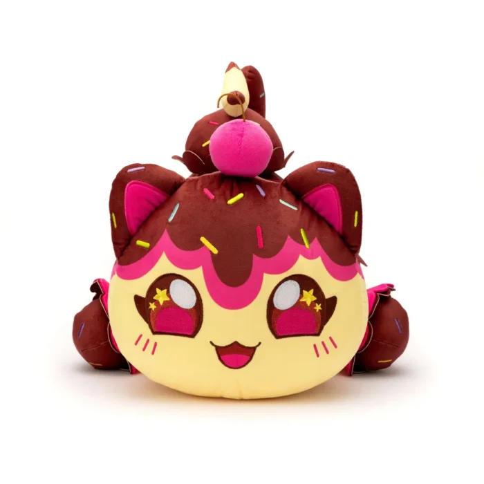 Sundae Cat is as sweet as can be! With a few scoops of fun and a sprinkle of snuggles, this frosty feline is waffle-y excited to be your new best friend! This Sundae Cat jumbo plushie and other Carnival Treats Aphmau MeeMeow pillow plush toys are officially licensed Aphmau merch! These pillowy stuffed animals feature cute embroidered faces and big, squishy bodies made from super soft material, perfect for any Aphmau fan. There are five 16-inch Carnival Treats MeeMeows to collect. Who will you add to your collection?