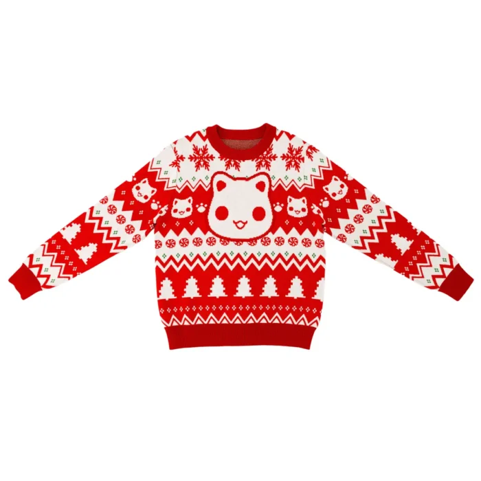Bundle up in style for the holidays with the new MeeMeow sweater and beanie set! Keep comfy and cozy in this knit set, designed with classic holiday patterns for a festive look. The long-sleeve sweater and beanie hat are officially licensed Aphmau merch, made from soft and lightweight materials. Available in youth and adult sizes, this apparel set is perfect for kids, adults, and any Aphmau fan!