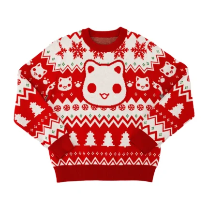 Bundle up in style for the holidays with the new MeeMeow sweater and beanie set! Keep comfy and cozy in this knit set, designed with classic holiday patterns for a festive look. The long-sleeve sweater and beanie hat are officially licensed Aphmau merch, made from soft and lightweight materials. Available in youth and adult sizes, this apparel set is perfect for kids, adults, and any Aphmau fan!