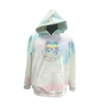 WonderCon Tie-dye Aphmau Hoodie featuring vibrant pastel tie-dye colors with official Aphmau-inspired design, cozy pullover fit, and soft fleece fabric for fans.